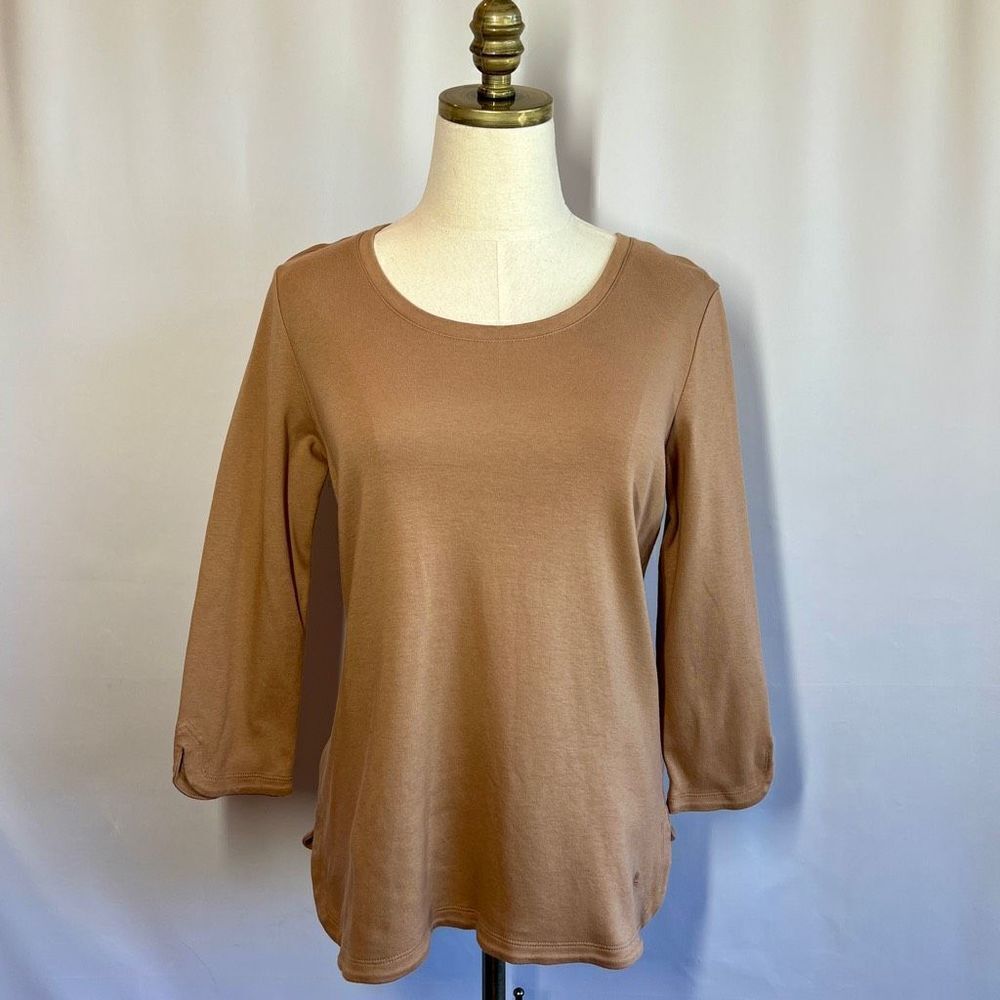 💜 3/$30 6/$50 Isaac Mizrahi Live 3/4 Sleeve Crewneck Shirt in Tan Size XS